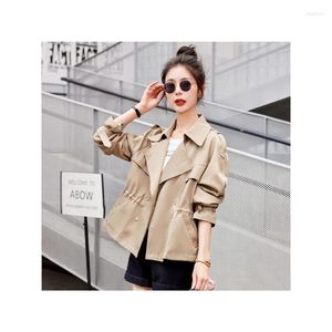 Frauen Trenchcoats Frühling Kurzmantel Jacke Zweireiher 2023 Anzug Kragen Kordelzug Koreanische Version Kleine Damen Top