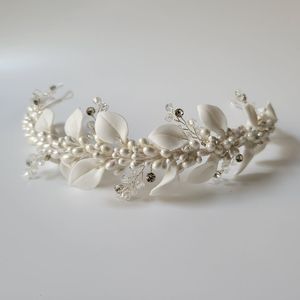 Headbands Hair Jewelry SLBRIDAL Handmade Ins Style Luxury Crystal Porcelain Flower Bridal Tiara Bridesmaids Crown Women Hair Jewelry 230918