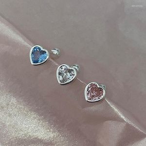 Stud Earrings Tragus Piercing Heart For Women Simple Pink Blue Zircon Silver Color Daith Lobe Ear Cartilage Jewelry