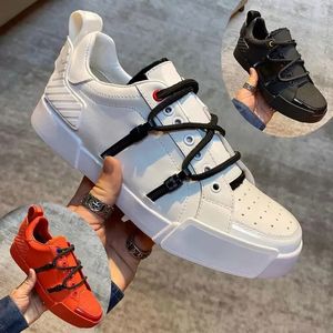 Spegel kvalitet portofino designers sneakers mens skor kalvskinn patent läder remmar med växlar rörformiga snören italys varumärken sneakers utomhusskor tränare tränare