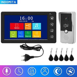 Dörrklockor Indomita Wired Video Doorbell Intercom System för Home Videophone Lägenhet Dörrtelefon med skärm 7 tum RFID Call Panel Unlock HKD230918