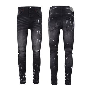 Pb Purple Jeans Skinny Leg Black Color Paint Wash Distressed Stretch Denim