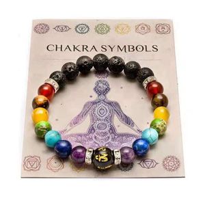 Beaded Strands 7 Chakra Armband med betydelse Cardfor män Kvinnor Naturliga kristallläkande ångestsmycken Mandala Yoga Meditation3091