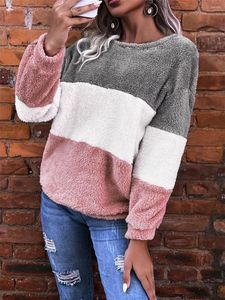 Frauen Hoodies Mode Pullover Frau Casual Top Langarm Colorblock Oansatz Flanell Sweatshirt Herbst Winter Hoodie Weibliche