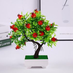 Decorative Flowers Artificial Plants Pomegranate Bonsai Small Tree Pot Fake Potted Ornaments For Home Decoration El Garden Decor