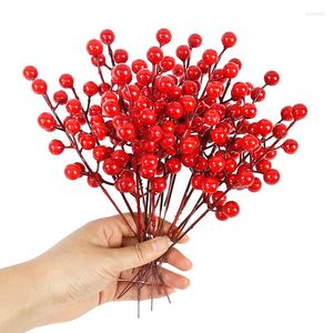 Decorative Flowers 50/100PCS Chritsmas Decoration Red Berries Simulation Berry Cherry Stamen For Home Xmas Year Gift Wedding Flower Wreath