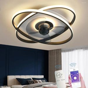 Ceiling Fan With LED Light Modern Creative Stepless Dimming Round Chandelier Invisible Mute For Household Children's Room LL