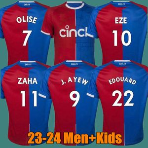 23/24 Home Vermelho Azul Camisas de futebol 2023 2024 Eagles Camisas de futebol Kit infantil Uniformes masculinos ZAHA J. AYEW OLISE CPFC HUGHES MATETA SCHLUPP GALLAGHER