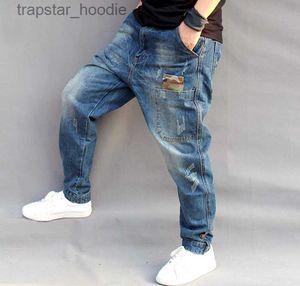 Jeans masculinos jeans masculinos camuflagem patchwork harem homens casuais soltos baggy calças jeans hip hop joggers calças azuis homem roupas plus size l2309119