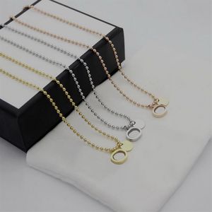 Europe America Fashion Style Lady Titanium steel 18K Gold Round Beads Chain Necklaces With Hollow Out Engrave G Letter Double Pend2460