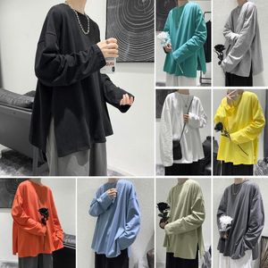 Men's T Shirts 2023 Fashion Autumn Solid Color Long-Sleeved Sweater Loose Fit Cool Slit Pullover Couple's Top