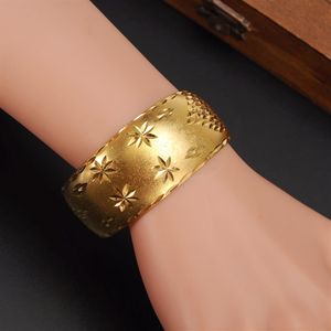 Brazaletes de 29mm de ancho para mujer, joyería de Dubái con relleno de oro sólido amarillo de 14 k, brazalete de estrella, pulseras abiertas, regalo nupcial, regalo para mamá, 301z