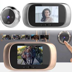 Dörrklockor Peephole Door Camera med färgskärm med elektronisk dörrklocka LED-lampor Video Door Viewer Video-Eye Home Security Smart Home HKD230918