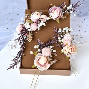 Pannband hår smycken handgjorda chiffong torkade blommor hår stift för kvinnor boho brudar tiara konstgjorda blommor huvudbonad hårklipp hår smycken 230918