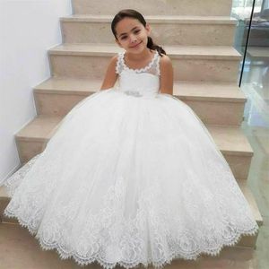 Abiti da ragazza di fiore bianchi Abiti da spettacolo con applicazioni di perline in tulle per ragazze Abiti da prima comunione per bambini231P