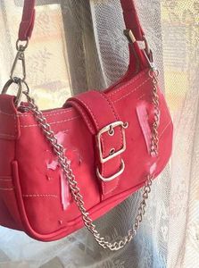 All-match Cross Iron Chain Hot Girl Underarm Bag Rose Red Motorcycle Sweet Spicy Messenger Bags for Women