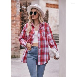 Women's Blouses Plaid Print Women 2023 Fashion Long Sleeve Turn-down Collar Chiffon Blouse Shirt Casual Tops Plus Size Elegant Work