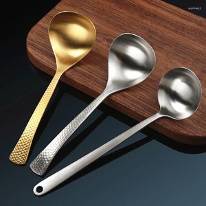 Spoons Stainless Steel Round Deepen Spoon With Long Handle Noodle Scoop Pot Soup Ladle Durable Hammer Pattern Kitchen Tableware