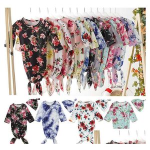 Kleidung Sets Born Ddle Decke Baby Jungen Mädchen Slee Bag Wrap Hut Tuch Floral Bedruckte Langarm O Hals Taschen 13Styles Drop Lieferung Dhno7