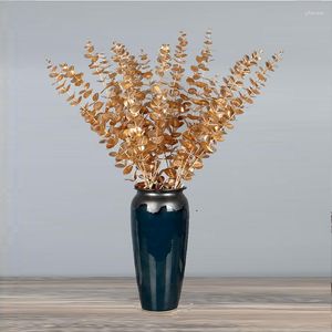 Flores decorativas artificiais de plástico dourado, acessórios de barril de bênção do ano, ginkgo biloba, eucalipto, grande fruta de lótus