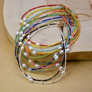 Kadınların gerdanlık tohumu boncukları Strand kolyesi kadınlar tel yakalı inci cazibesi renkli el yapımı bohemia collier femme mücevher hediyesi