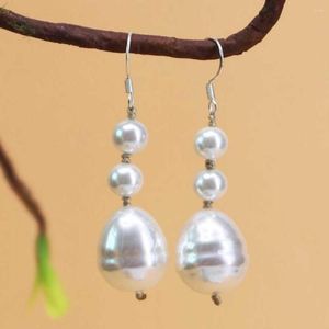 Dangle Earrings 20mm South Sea Baroque White Shell Pearl Leverback Halloween Lucky FOOL'S DAY Mother's Wedding Aquaculture