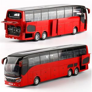 Diecast modelo carro produto de alta qualidade 1/32 liga puxar para trás modelo de ônibus alta imitação duplo ônibus turístico flash veículo de brinquedo 230915