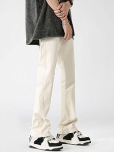 Jeans da uomo High Street Bianco Uomo Donna Autunno Multi-tasche Micro Boot Cut Pantaloni dritti Pantaloni lunghi versatili casual