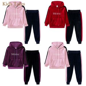 Clothing Sets Kids Baby Girls Winter Velvet Outfits Todder Long Sleeve Hooded Sweatshirts Jogger Pants Tracksuit Fashion Children Clothes 230918