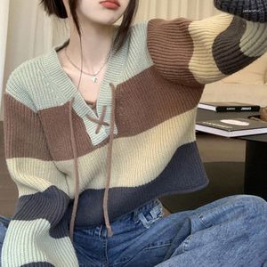 Kadın Sweaters Dantel Yukarı Y2K Kint Süveri Kadınlar Renk Alt Tığ Jumper Üst E-Girl Pullover Bahar Sonbahar Kış Kalın Sueter İş