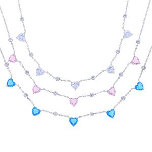 New Designer 5pcs Big Heart Love Colorful Zircon Charm Pendant Necklace with Link Chain Hip Hop Women Men Full Paved 5A Cubic Zirconia Valentine's Gift Jewelry