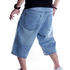 Mens artı boyutu gevşek şık denim kısa erkekler kot pantolon moda sokak kıyafeti hip hop uzun 3 4 capri kargo şort cebi erkek mavi335u
