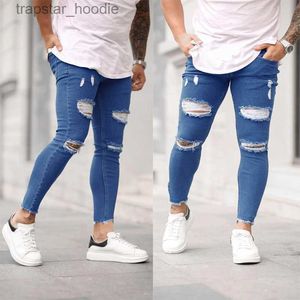 Jeans masculinos homens rasgados slim fit jeans skinny designer de moda hi-street angustiado estiramento denim corredores buracos lavados destruídos mens calças elásticas 8828 l230918