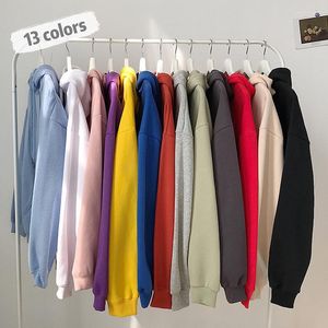 Kvinnors hoodies solid färg pullover topp koreansk version lös höstrock unisex vårsektion armé grön huva tröja kvinnor