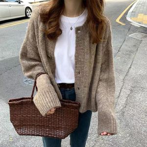 Women's Knits Warm Sweater Outerwear Female Autumn Single-Breasted Loose Thicken Knitted Cardigan Women Vintage Gentle Long Sleeve Tops