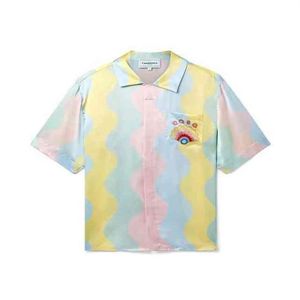 Koszulki Casablanc 22SS Neon Rainbow Dream Silk Hawaiian Short Rleeve Designer Mężczyźni i kobiety Tshirts Tops3158