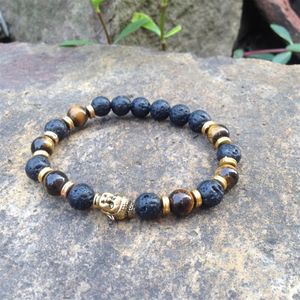 SN0378 machen Sie Ihr eigenes Perlenarmband Mann Tigerauge Gold Buddha Kopf Armband Lave Stein Schmuck Mala Schmuck Armbänder268z