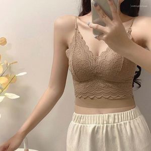 Camisoles Tanks Sommer BH Spitze Crop Tops Sport Spaghettiträger Weste Top Frauen Sexy Eingebaute schulterfreie ärmellose Leibchen Unterwäsche