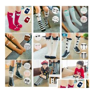 Kindersocken 24 Stile Uni Cartoon Tier Beinwärmer Baby Mädchen Jungen Kniehohe Totoro Panda Fuchs Niedliche gestreifte Pad Socke 0-6Y Drop Deliver Dhloh