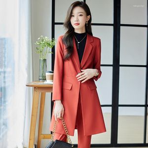 Women's Two Piece Pants Long Sleeve Fashion One Button Trench Coat Black Workwear Navy Blue Casual Wear White Collar Autumn And Winter Cargo