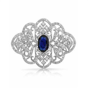 2 inç vintage görünümlü rhinestone kristal diamante düğün mücevher broşı mavi taş 2780