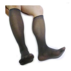 Men's Socks Knee High Mens Dress Long Sexy Striped Thin Softy Comfortable Brand Silk Hose For Male Formal Suit Stocking