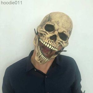 Acessórios de fantasia Halloween esqueleto crânio máscara Hallowmas medo rosto cheio flexível boca máscaras látex chapelaria festa reunião adereços cosplay bh4894 wly l230918