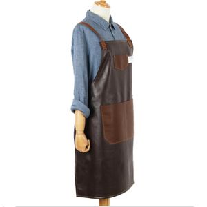 New BBQ Leather PU Apron Bib Leather Straps Chef Kitchen Apron for Women Men Pockets barber cook Restaurant Waitress 201007234o