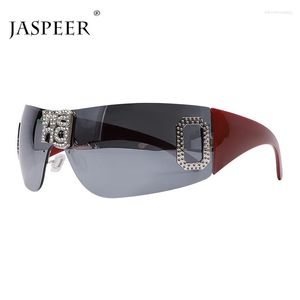 Sunglasses Luxury Punk One Piece Rimless Brand Designer Diamond Sun Glasses Men Fashion Shades Y2k Eyewear UV400