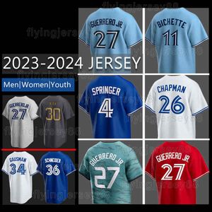 Bo Bichette Camisa de beisebol George Springer 36 Davis Schneider Toronto Alejandro Kirk Blue Jays Daulton Varsho Roberto Alomar José Berrios