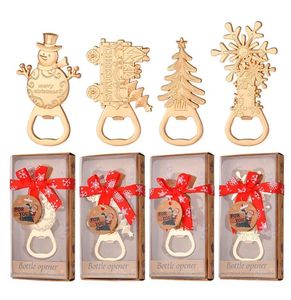 عيد الميلاد بيل زجاجة عيد الميلاد شجرة الثلج الثلج الثلج فتحات زجاجة الفتاحة مع صندوق هدايا لزخارف الحفلات هدية الاحتفال ، والهدايا التذكارية تفضل للضيوف للضيوف
