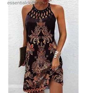 Abiti casual di base Abito sexy Donna Mini abito da spiaggia Abito moda Donna Estate senza maniche Hollow Elegante Boho Party Dress Stampa Vestido L23091