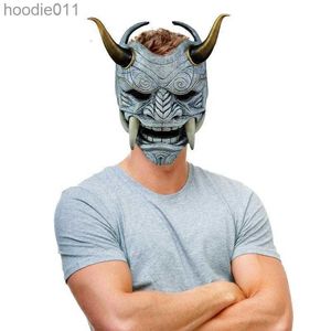 Acessórios de fantasia Máscaras de festa Adulto Unisex Halloween Face Japonês Oni Máscara Anime Cosplay Assustador Látex Mascarillas Trajes Adereços 230729 L230918