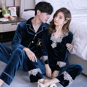 Mulheres sleepwear outono inverno ouro veludo top e calças pijamas casal mulher homem veludo conjunto manga longa quente macio homewear